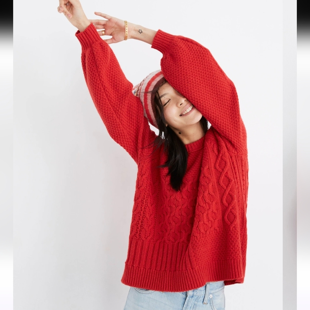 Madewell Copenhagen Red Cableknit Sweater XS